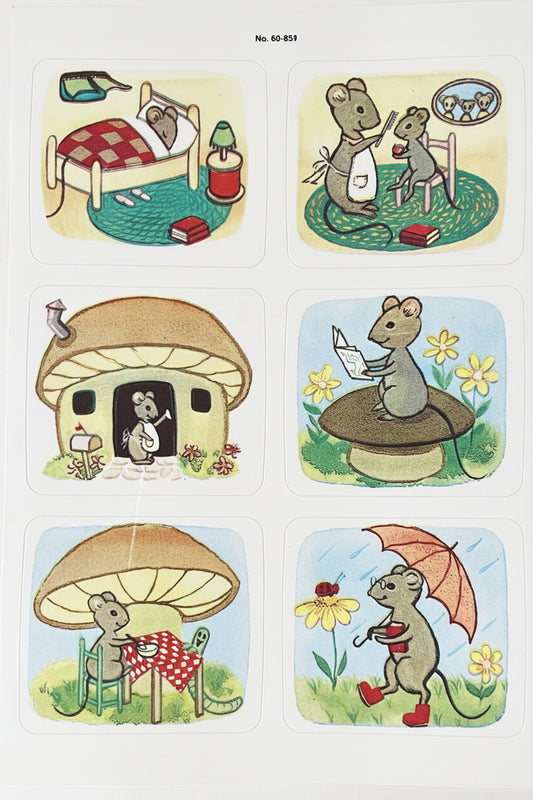Hallmark Storybook-Style Mouse and Mushroom Full Sheet Vintage Stickers